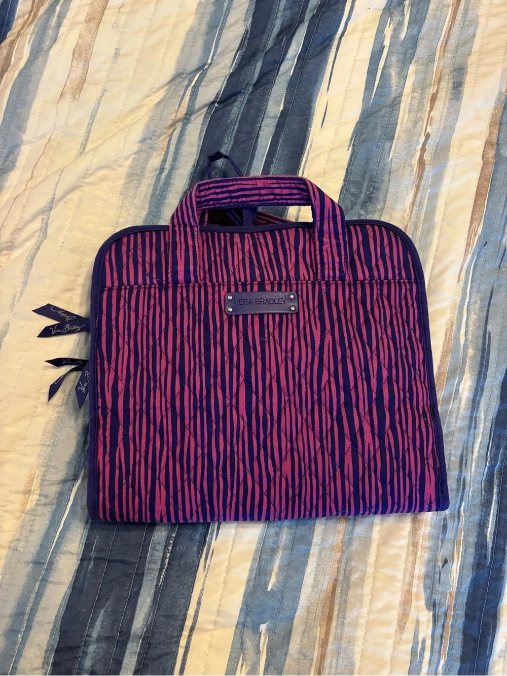 Vera Bradley Hanging Travel Organizer Pouch in Purple and Pink Stripe